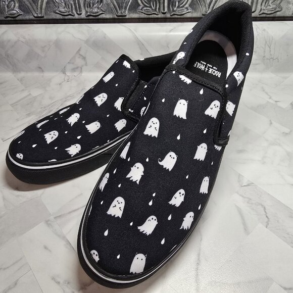 ROGUE + WOLF Ghost Party Slipons Size 10 M  11.5 W Vegan Canvas Shoes NEW Unisex - Picture 1 of 11